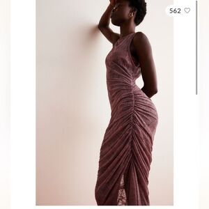 Nwt free people lindsey lace mauve elderberry tea midi ruched dress